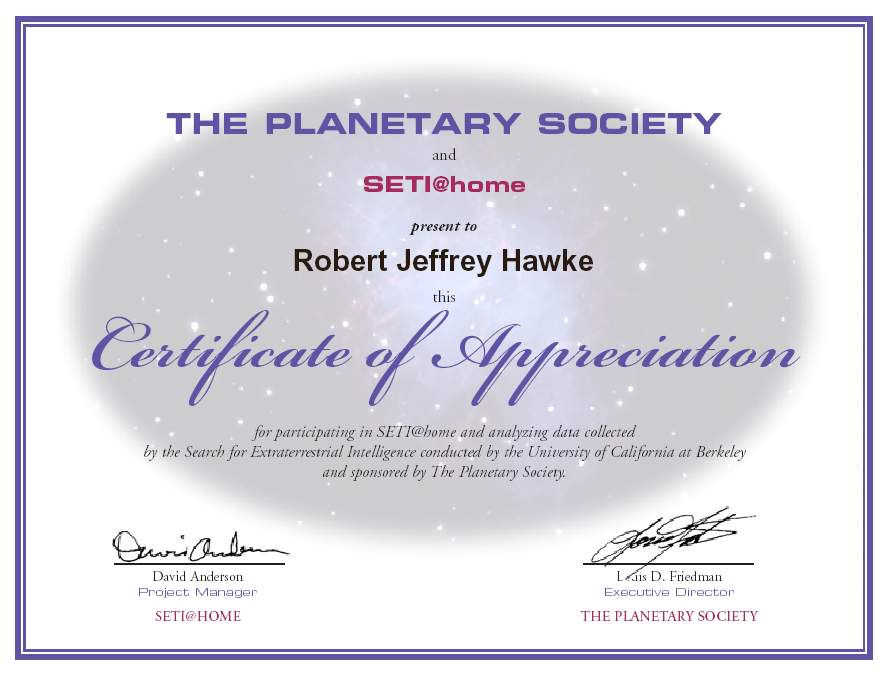 SETI Certificate